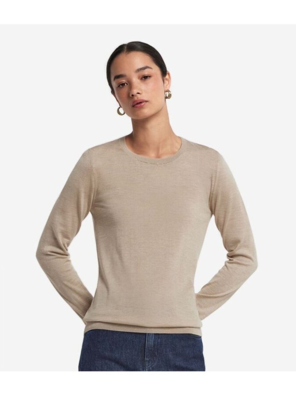 Victorias Secret Sweater Size Medium Beige Long Sleeve Ribbed Hem Scoop Neck